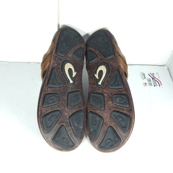 Olukai Men\'s Mea Ola US12 Brown Leather Embroidered Slip On Flat Thong Sandals main image 5
